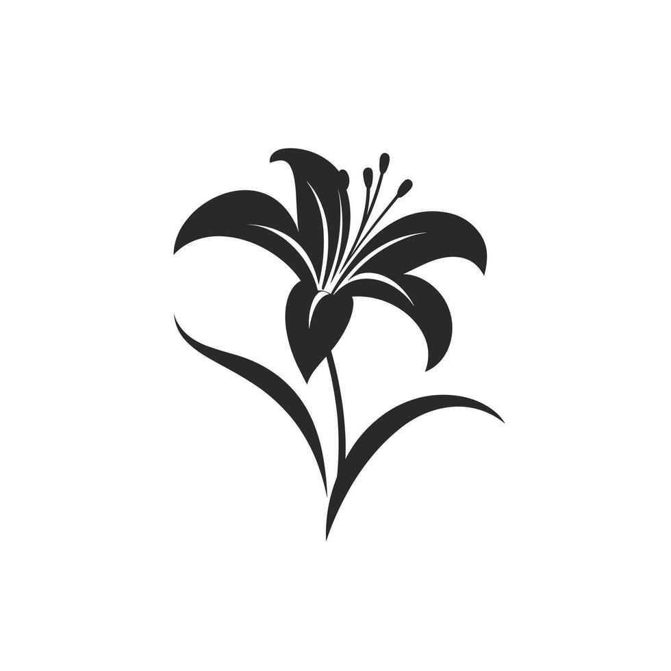 Black silhouette of a lily flower with elegant petals and leaves vector