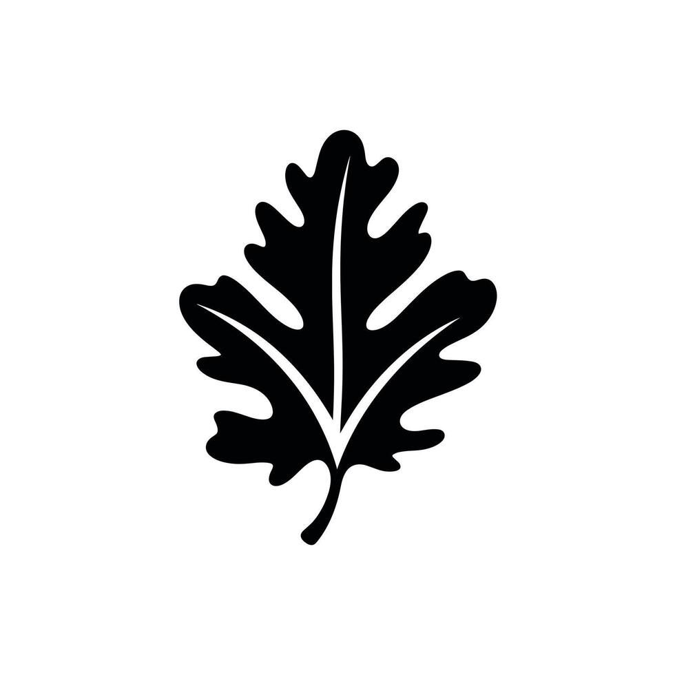 Black and white silhouette of an oak leaf with detailed texture and shape vector