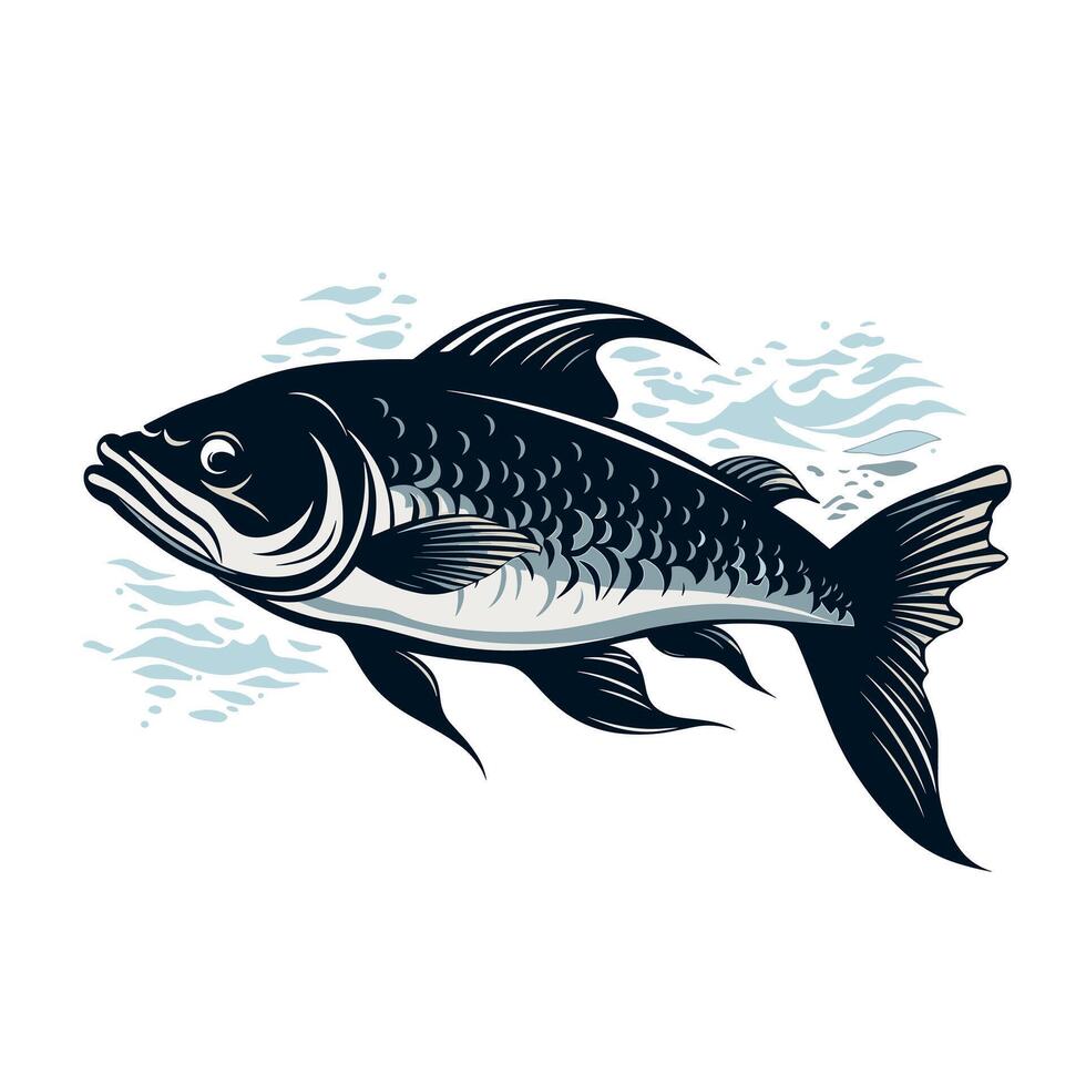 Swimming fish with detailed illustration, showcasing its scales and fins in clear water vector