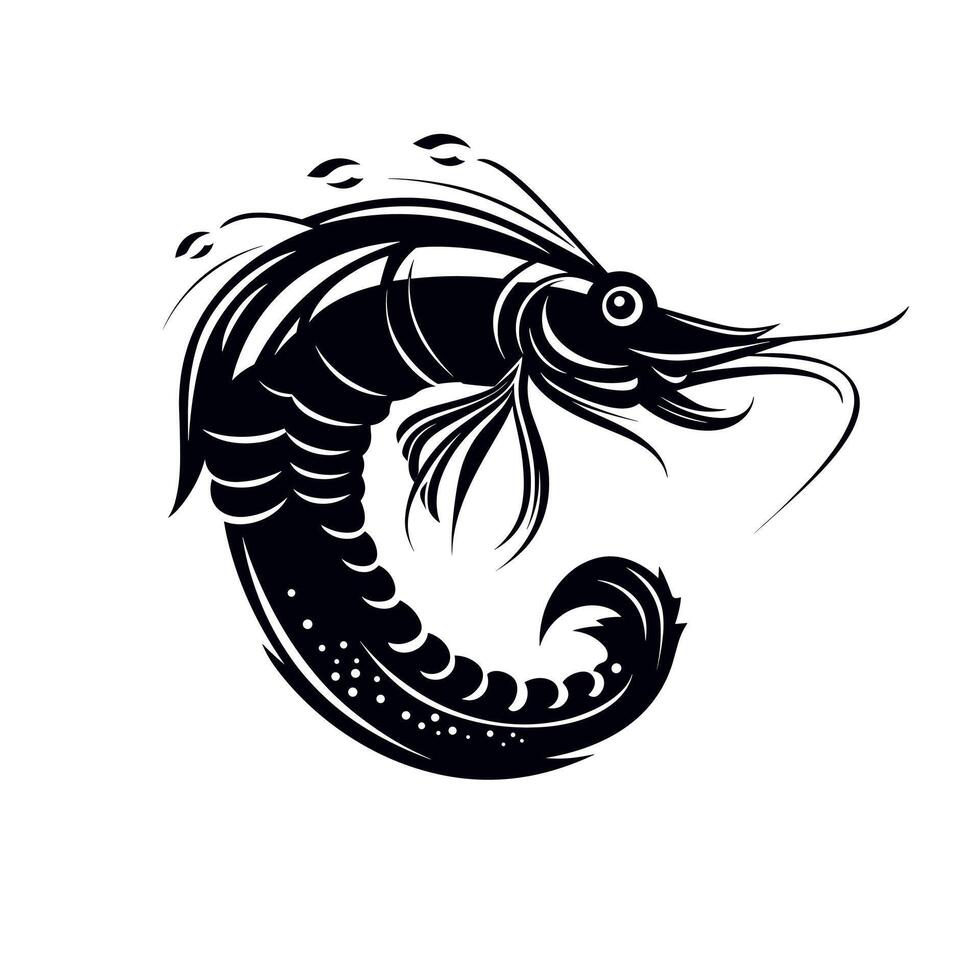 Artistic illustration of a shrimp showcasing intricate details and dynamic lines vector