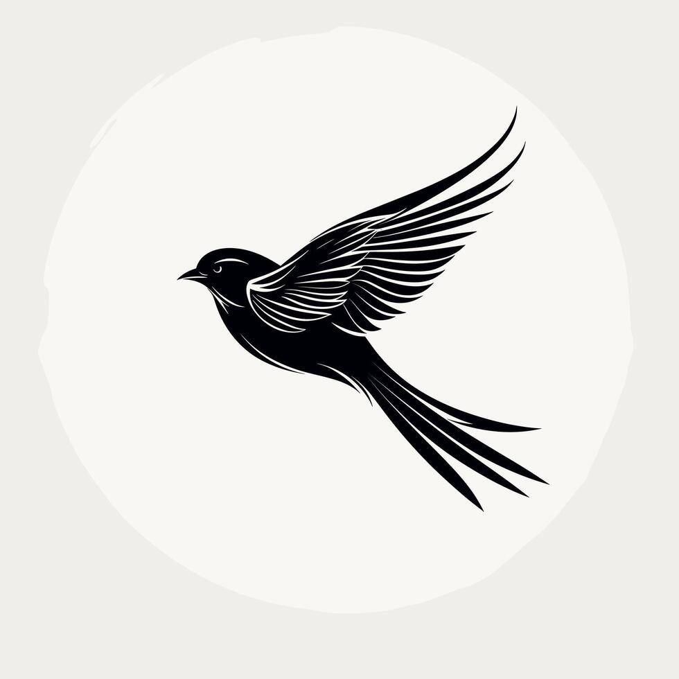 Stylized illustration of a black bird in flight showcasing elegant feathers vector