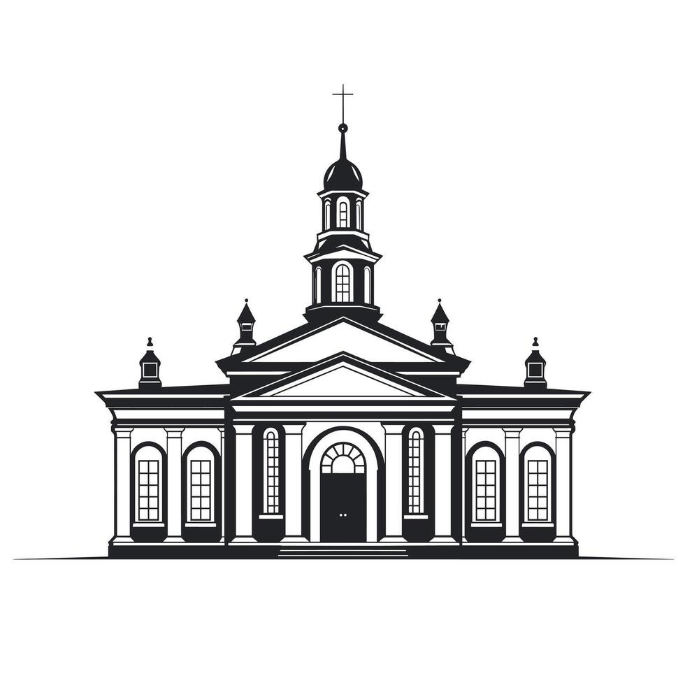 Detailed architectural design of a classic church featuring domes and stained glass vector