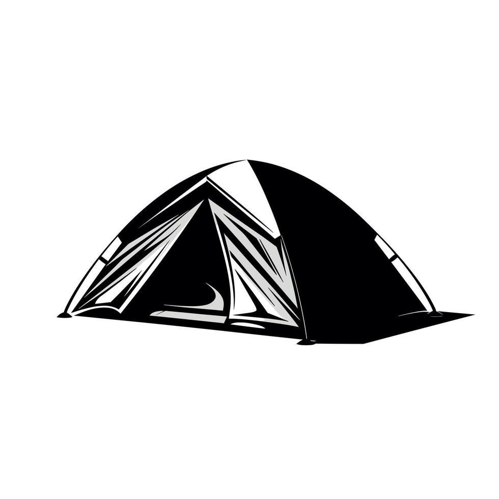 Camping tent set up in a natural outdoor environment during daylight hours vector