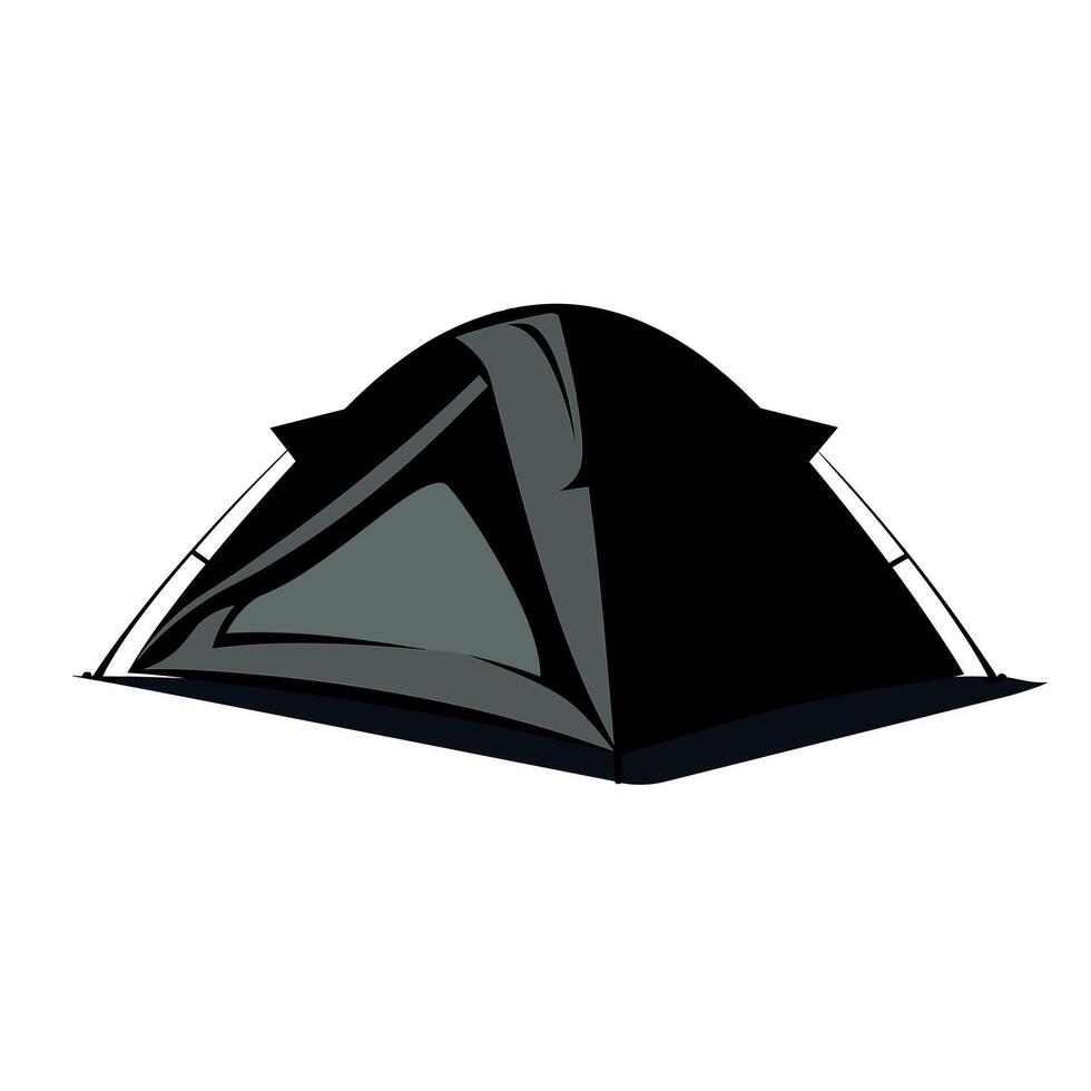 Black camping tent set up in an outdoor location during daylight hours vector