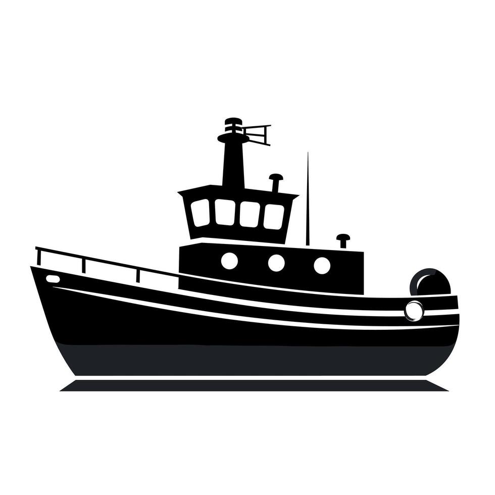 Tugboat silhouette navigating calm waters during a clear day vector