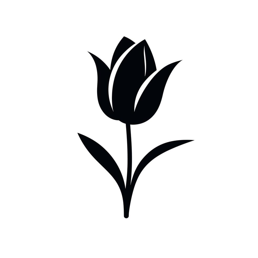 Elegant black silhouette of a tulip flower with leaves on a white background vector