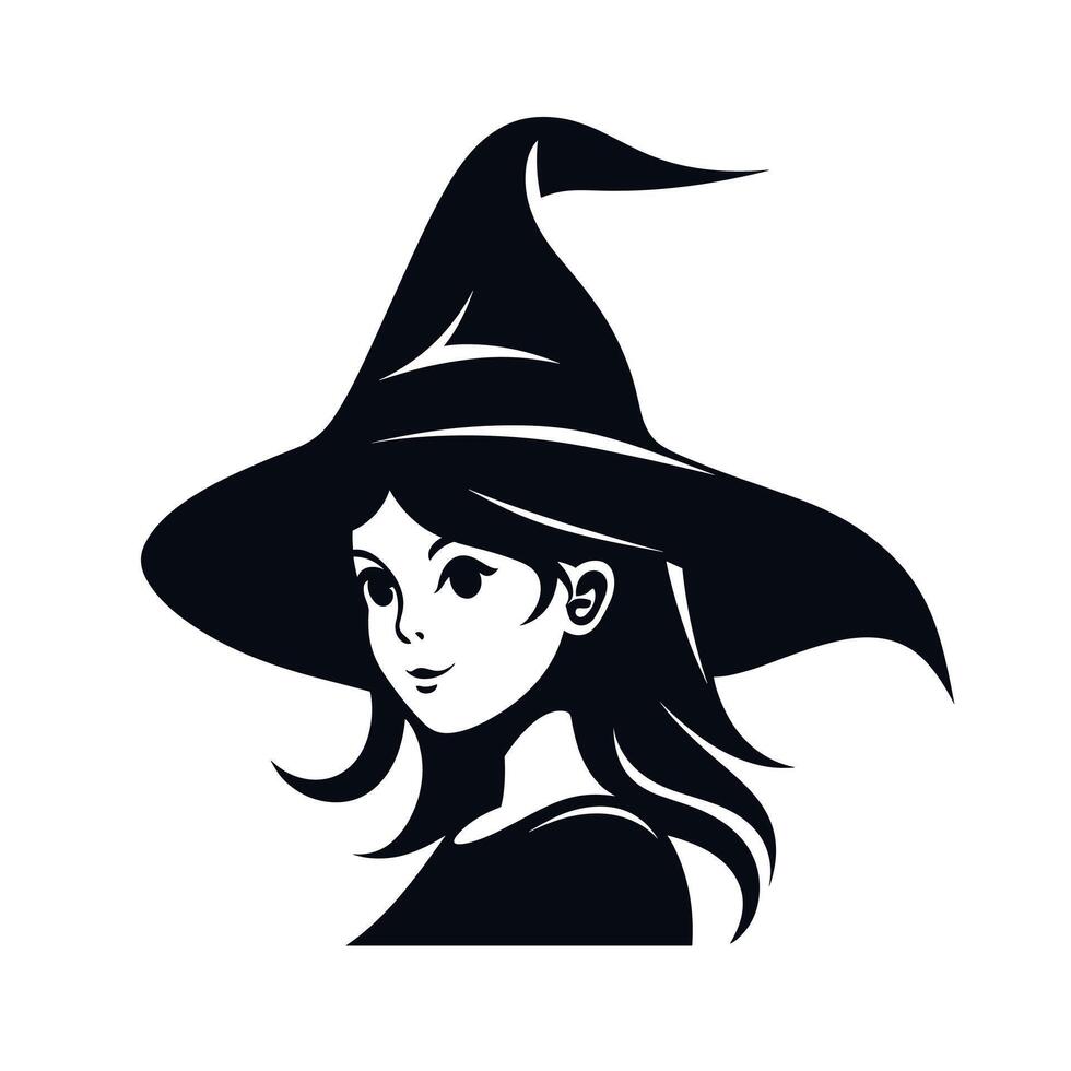 Young witch with a pointed hat smiling against a light background vector