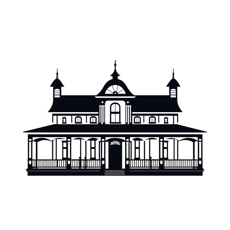 Elegant Victorian-style house with intricate details and a spacious porch vector