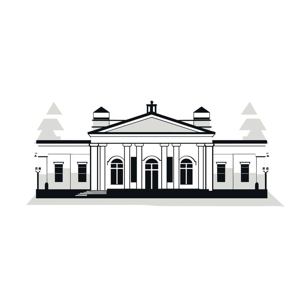 Historic building showcases elegant architecture surrounded by trees and street lights vector