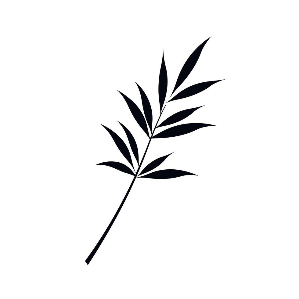 Simple black silhouette of a leafy branch against a white background vector