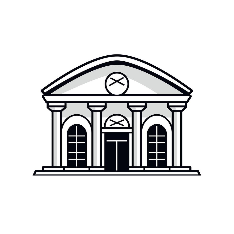 Architectural design of a historic building with columns and a clock vector
