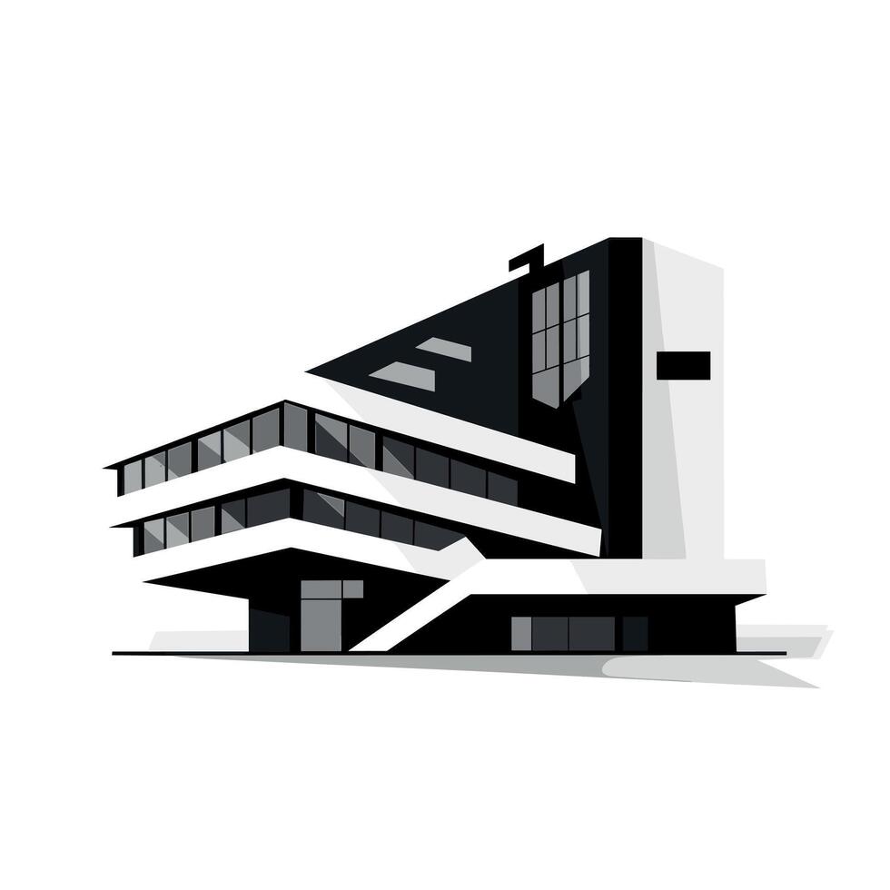 Modern architectural building design with geometric shapes and contrasting colors in urban setting vector