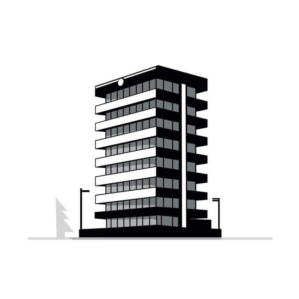 Modern black and white building design with street lamps during daylight hours vector