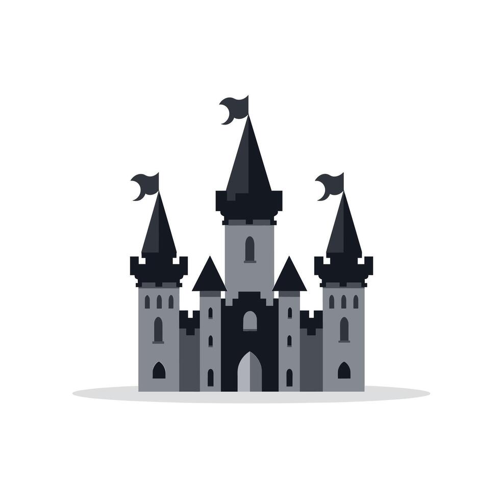 Historic castle with towers and flags set against a plain background vector
