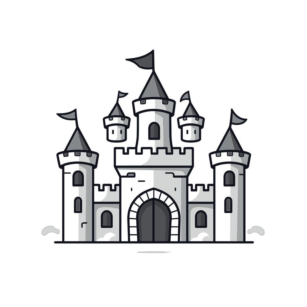 Castle illustration with towers and flags in a simple graphic style vector