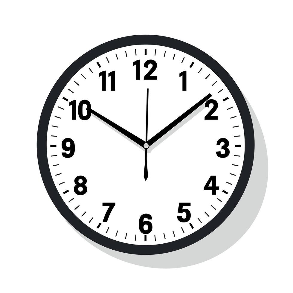 Clock displaying the time at ten o'clock with clear numeric markings vector