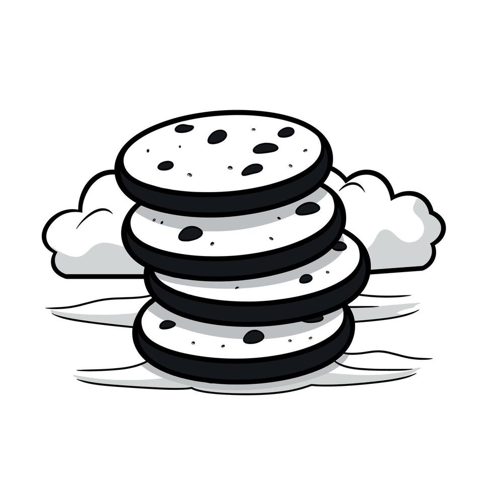 Cookies stacked high against a cloudy background in a playful design setting vector