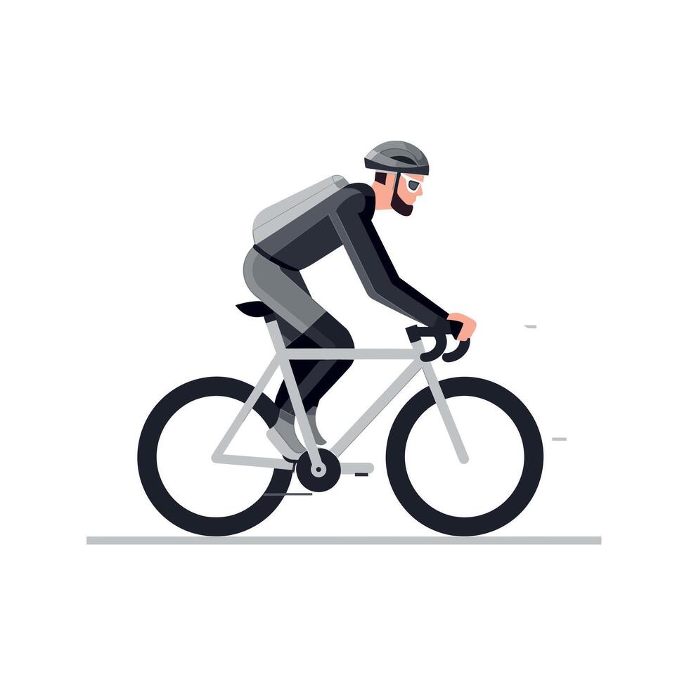 Cyclist in action riding a modern bicycle against a minimalist background vector