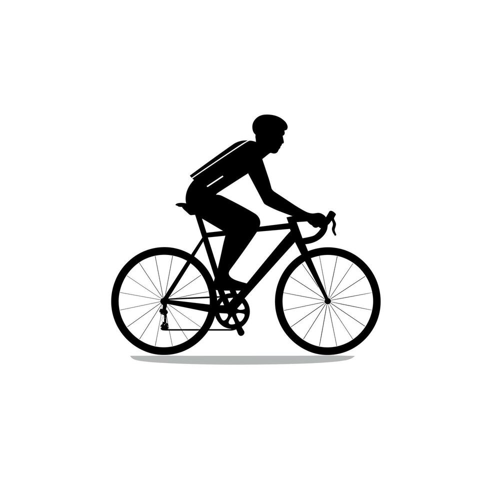 Silhouette of a cyclist riding on a bicycle against a plain background vector