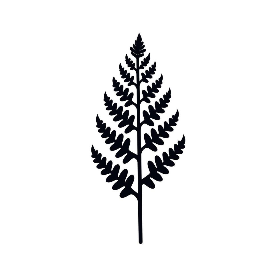 Detailed black silhouette of a fern leaf on a plain background highlighting its intricate structure vector