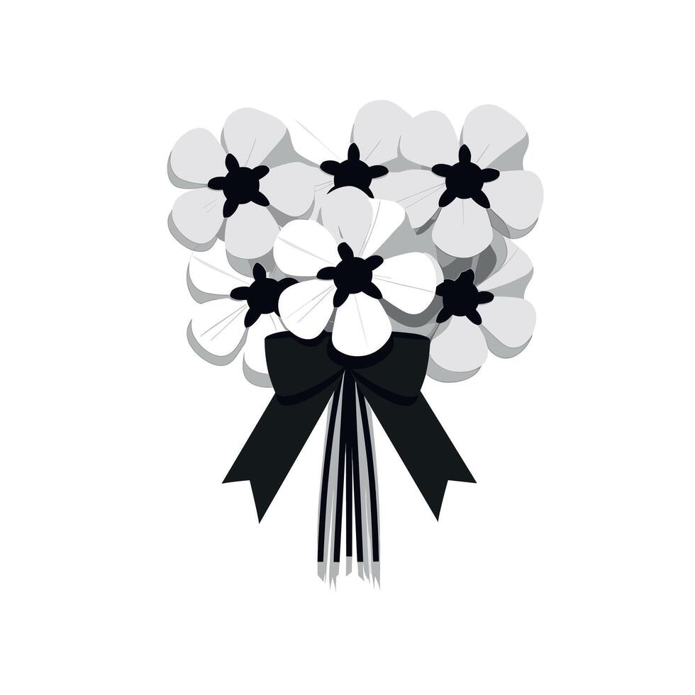 Elegant white flower bouquet with black ribbon for special occasions in minimal design vector