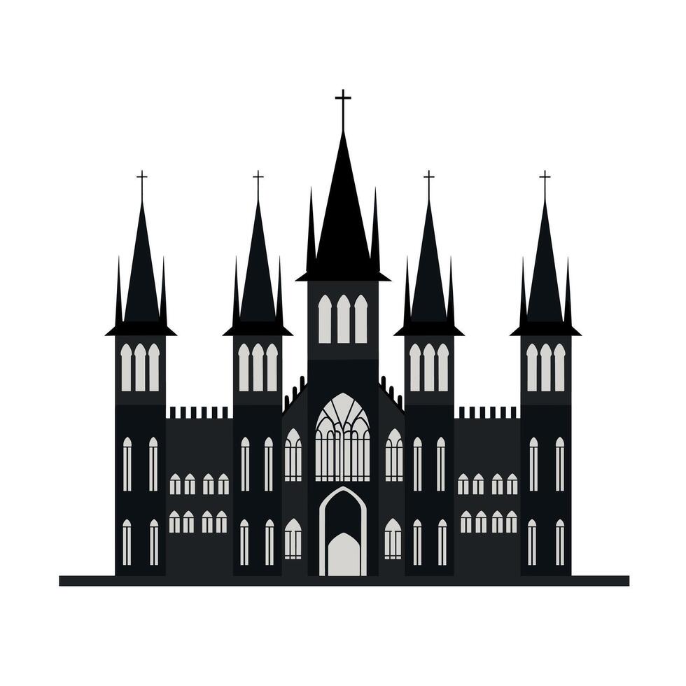 Gothic castle silhouette with tall spires and intricate design elements vector