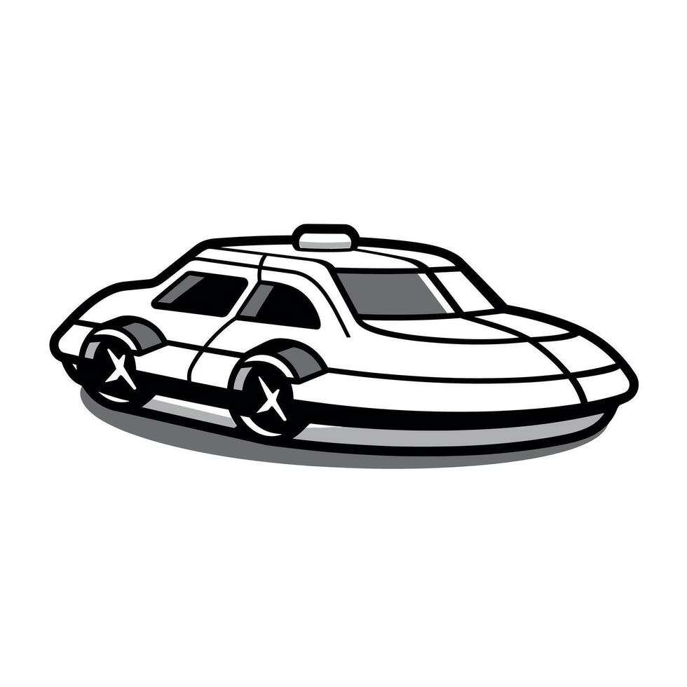 Cartoon-style illustration of a futuristic hover car in minimalist design vector