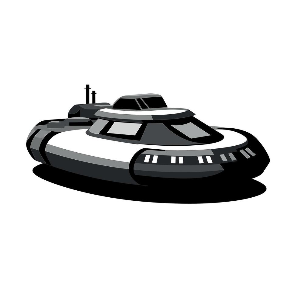Futuristic black and white hovercraft designed for exploration in urban environments vector