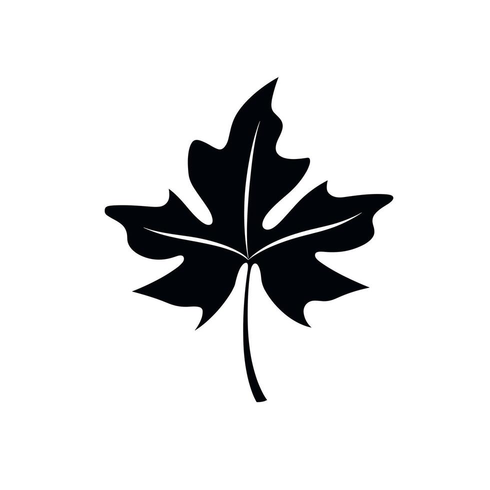 Black silhouette of a maple leaf against a white background with detailed veins and shape vector