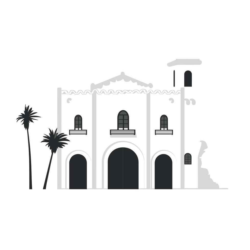 Historic architecture featuring a building with palm trees in a sunny location vector