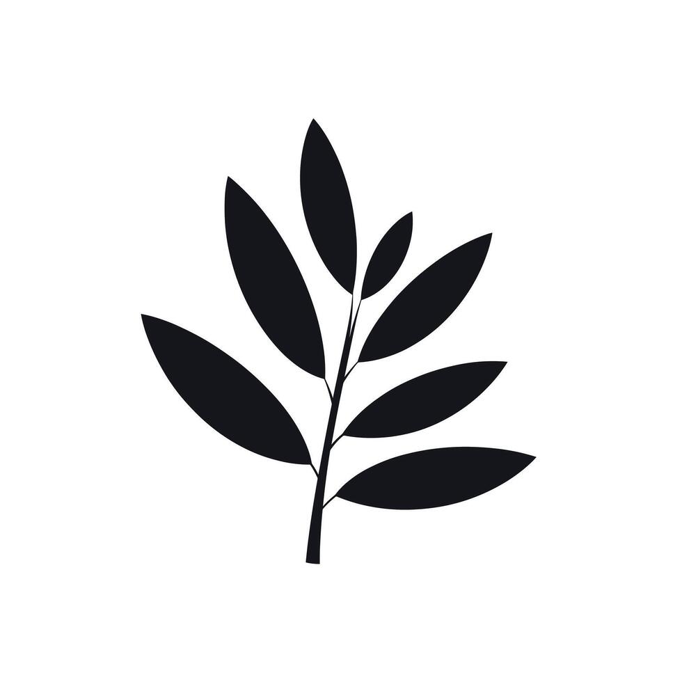 Stylish black silhouette of a leafy branch with varying leaf sizes in minimalist design vector