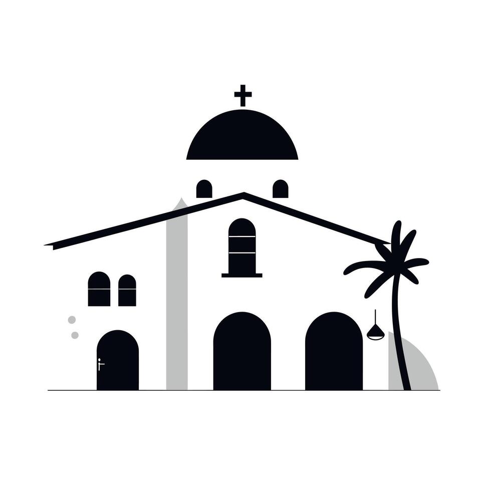 Church building with classic architecture and palm tree vector