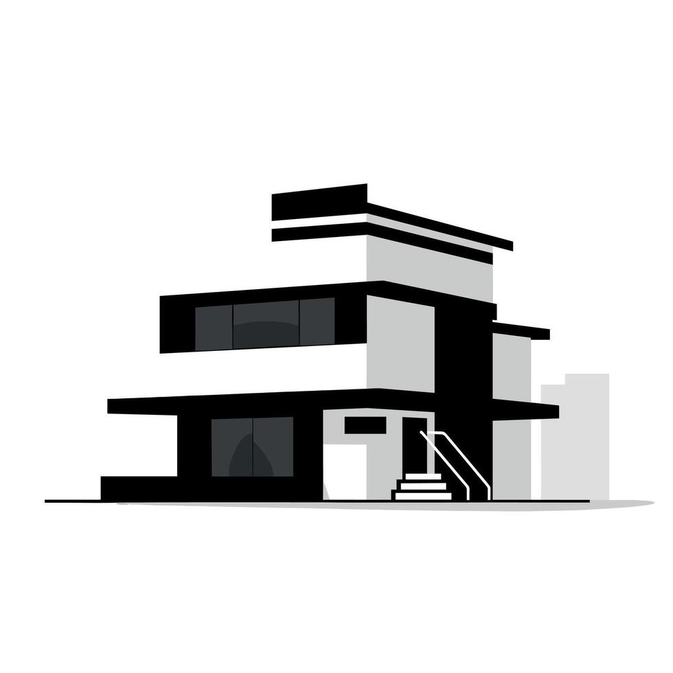 Modern architectural design of a two-story building with unique black and white elements vector