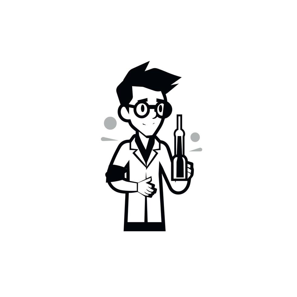 Scientist holding a laboratory bottle while conducting an experiment at a science lab vector