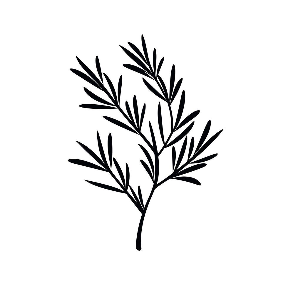 Elegant black silhouette of a leafy branch with fine details on a white background vector