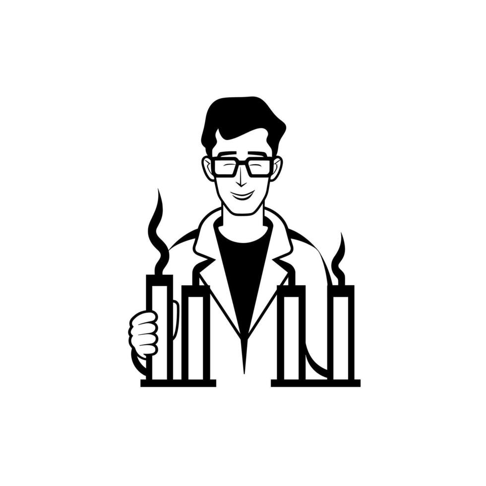 Scientist conducting experiments with test tubes in a laboratory setting vector