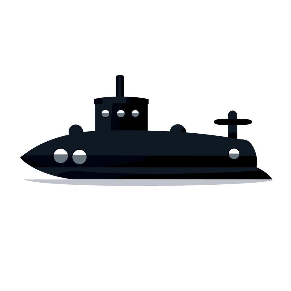 Black submarine navigating calm waters during a bright midday vector