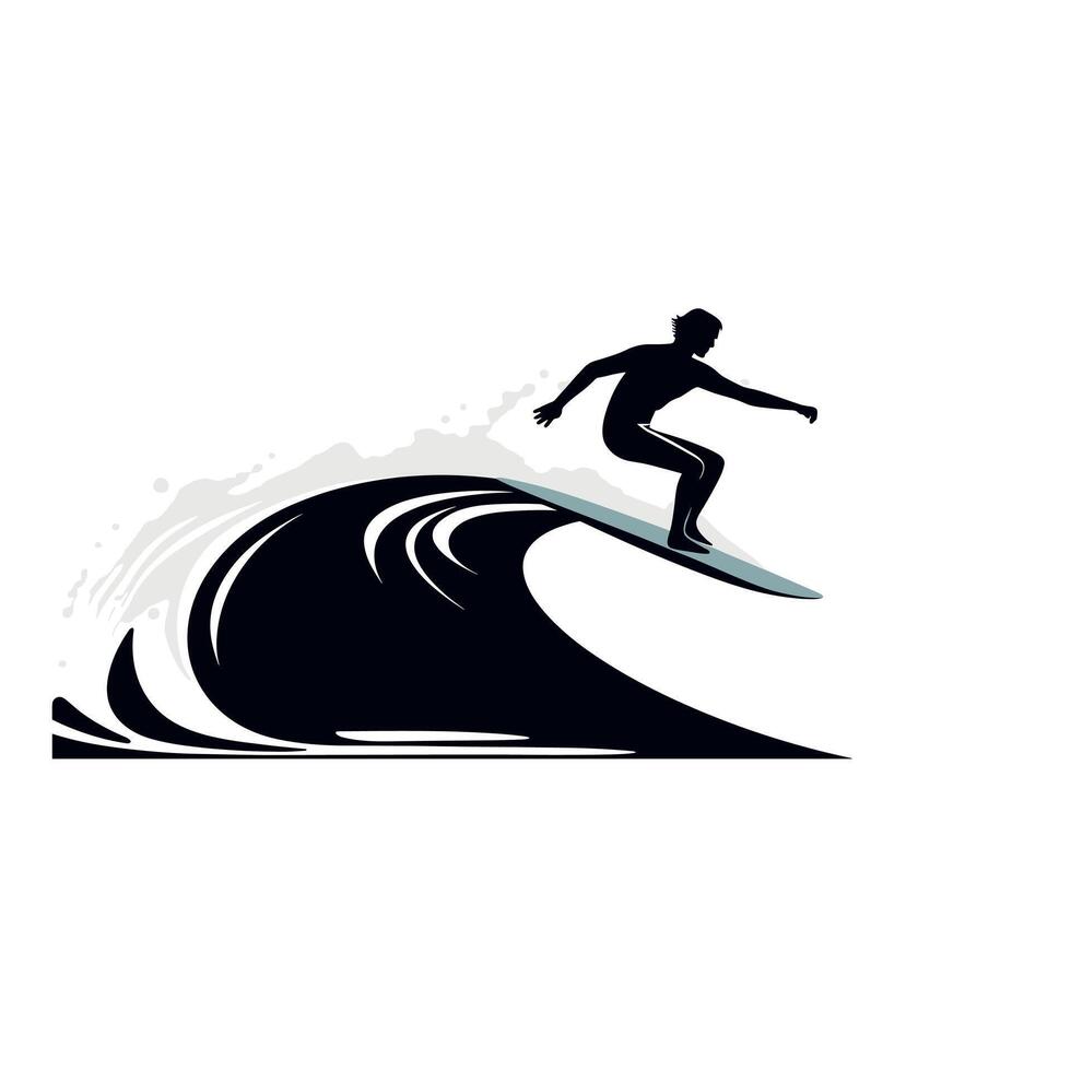 Surfer riding a wave in a dynamic coastal environment during bright daylight vector