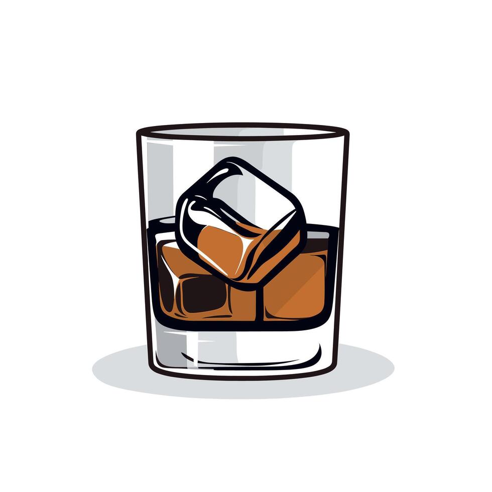 Glass of whiskey with ice cubes on a light background in a modern style vector