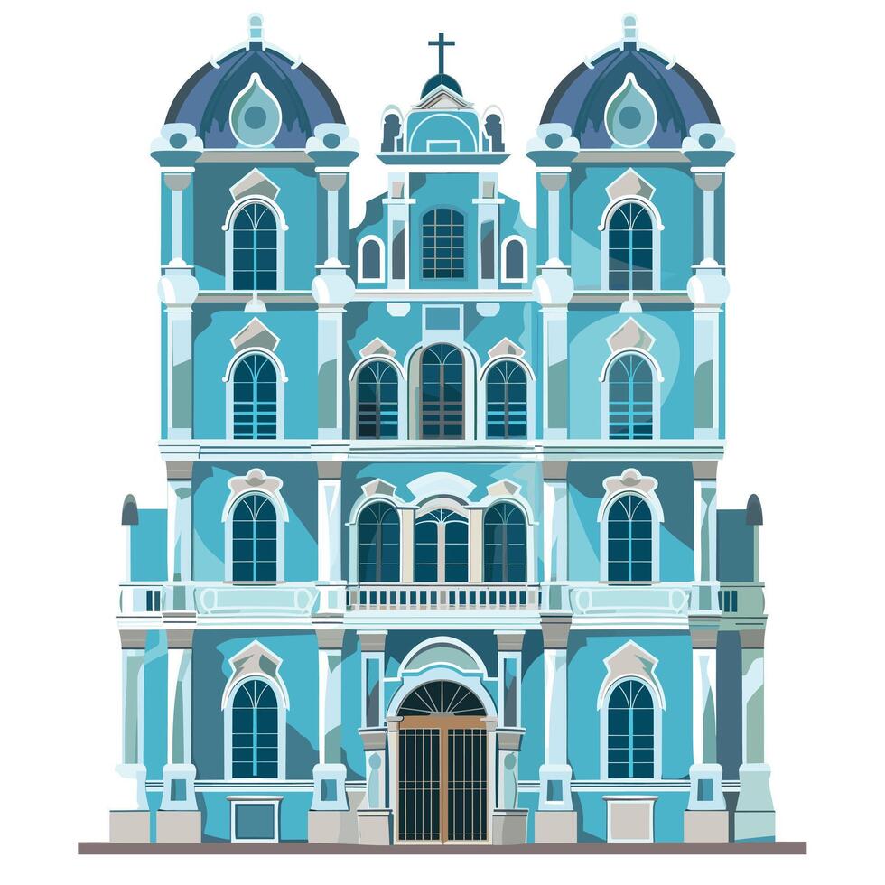 Historic blue architecture showcasing intricate design in a serene urban setting vector