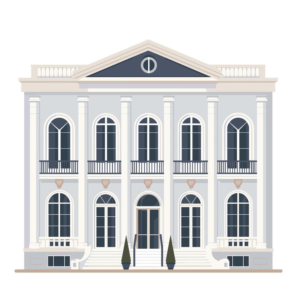 Elegant neoclassical building with symmetrical architecture and large windows vector