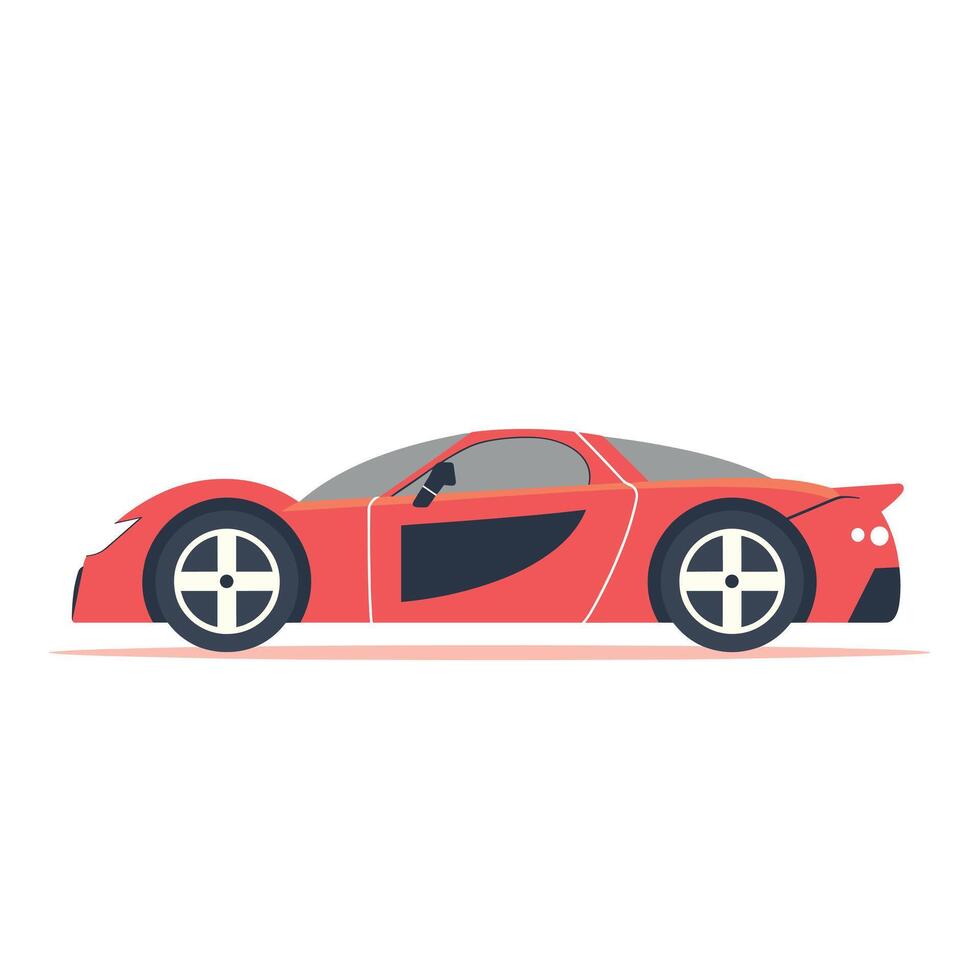 Sleek red sports car parked on a flat surface during daylight vector
