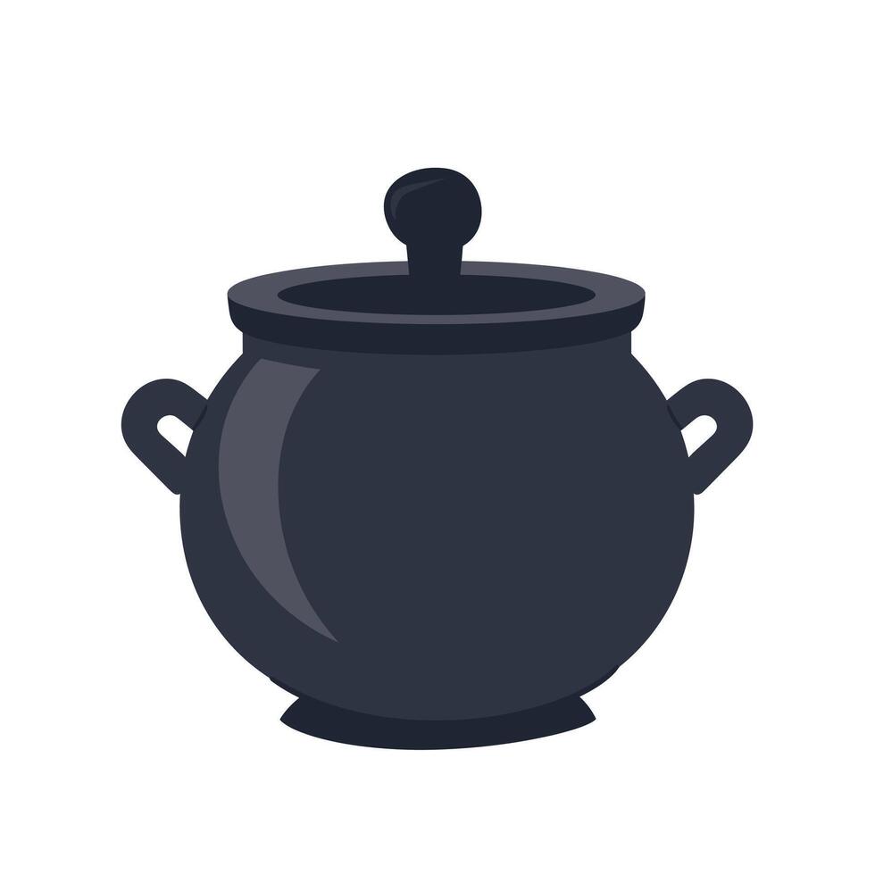Black cooking pot with lid on a plain background showcasing kitchenware utility vector