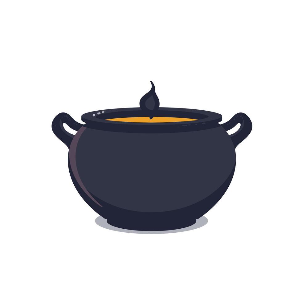 Cooking pot filled with yellow liquid on a white background vector