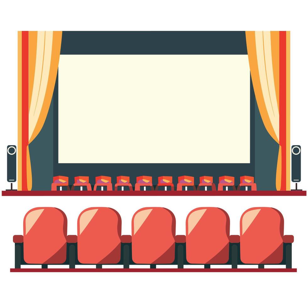 Cinema interior featuring empty seats and a large screen ready for a show vector