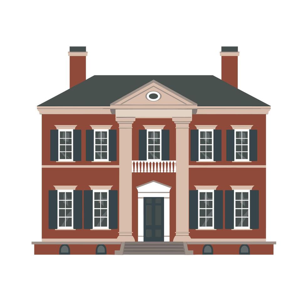 Historic colonial house with classic architecture and symmetrical design in a tranquil setting vector