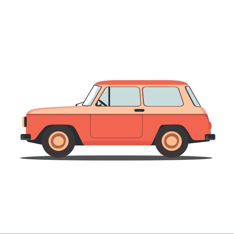 Vintage orange car parked against a white background with retro design elements vector