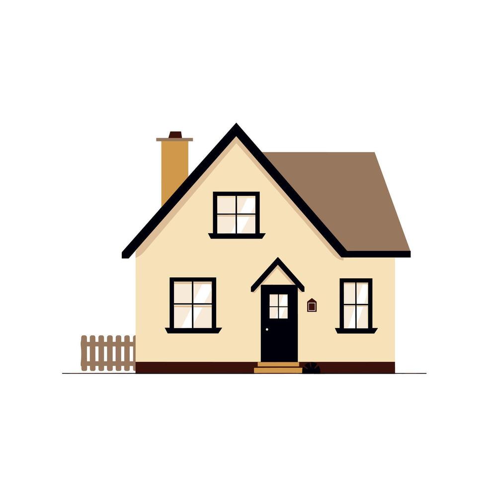 Modern single-story house design with a fence and chimney in a minimalist style vector