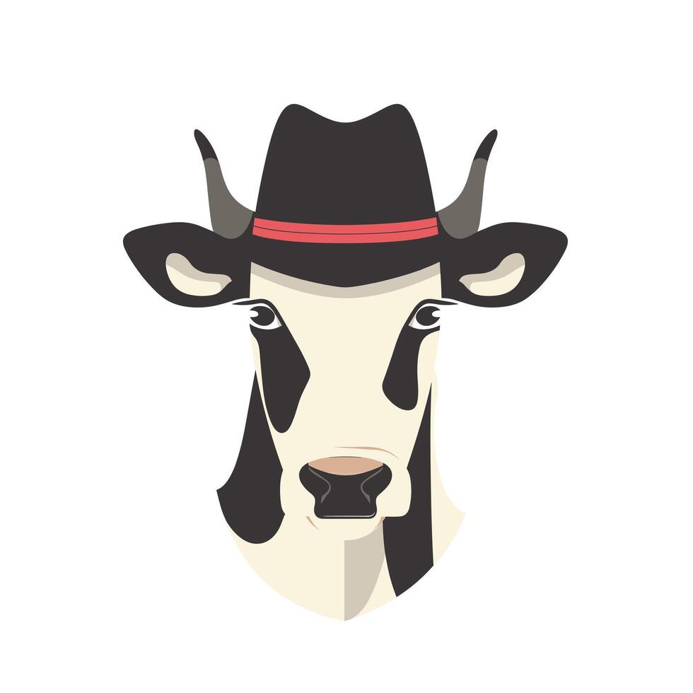 Cow wearing a stylish hat, showcasing a fun blend of farm charm and quirky fashion vector