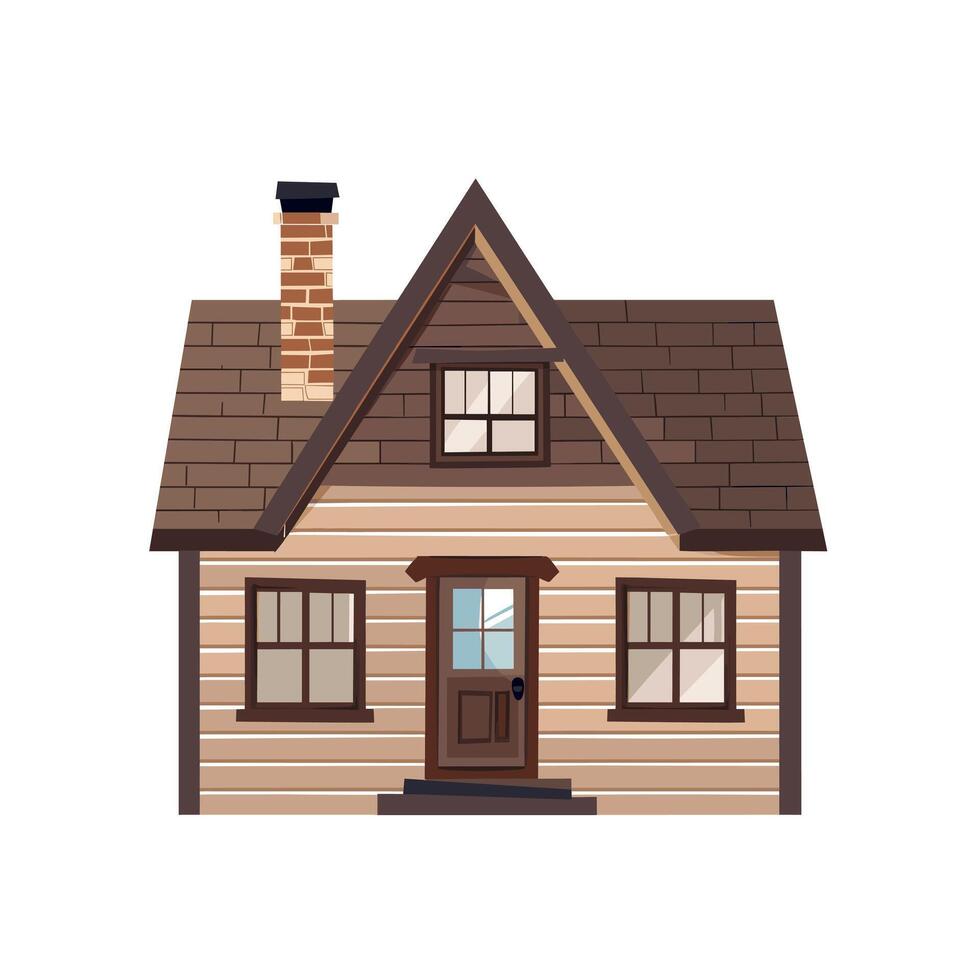 Charming wooden cottage with a chimney and inviting door in a peaceful setting vector